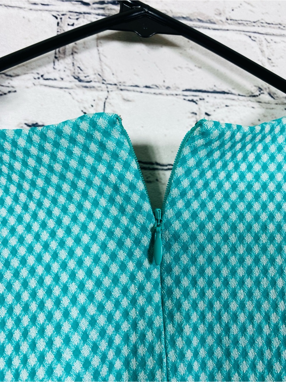 Chaps Women's Aqua White Gingham Sheath Dress Size 8 Sleeveless - Picture 6 of 8